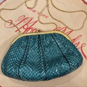 Vintage Judith Leiber Snakeskin Evening Bag Green And Gold 80’s
